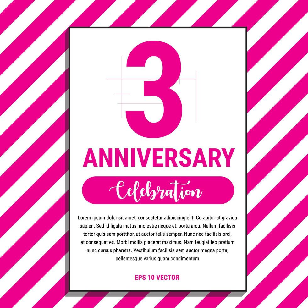 3 Year Anniversary Celebration Design, on Pink Stripe Background Vector Illustration. Eps10 Vector