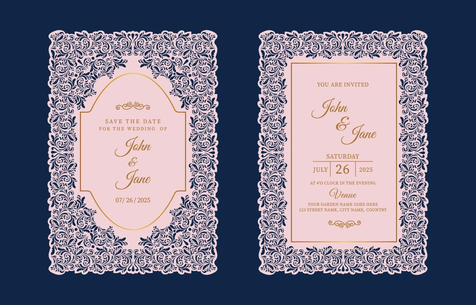 Modern Formal Lacer Cuts Wedding Invitation vector