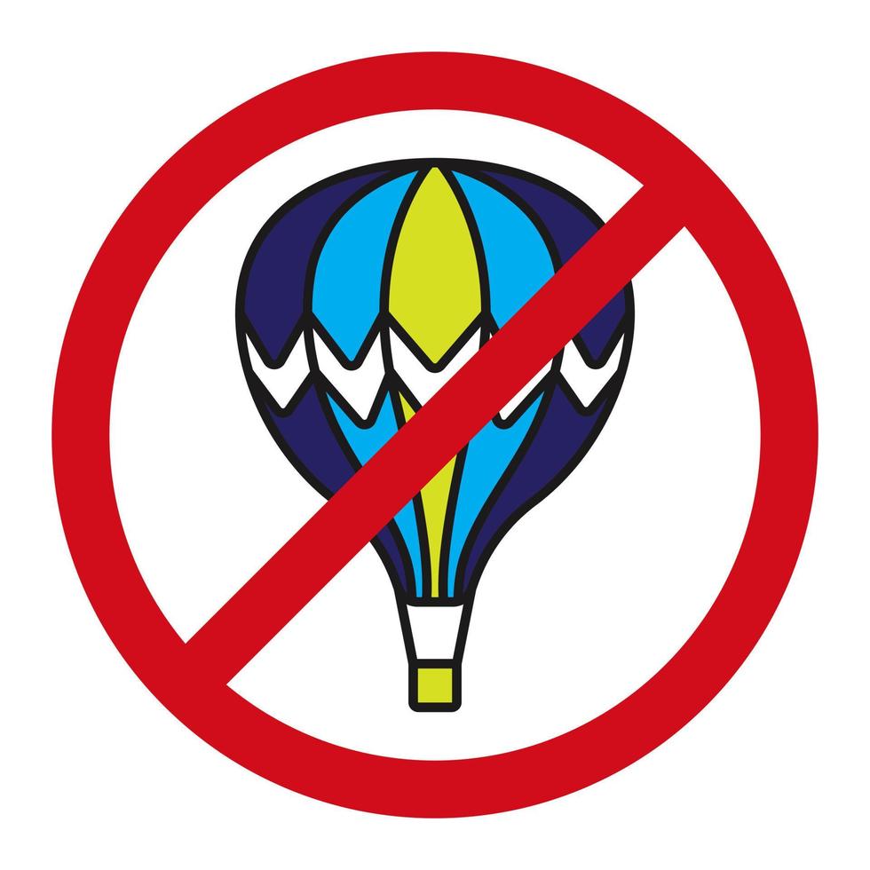 Hot air balloon flight ban sign vector color icon for apps or websites