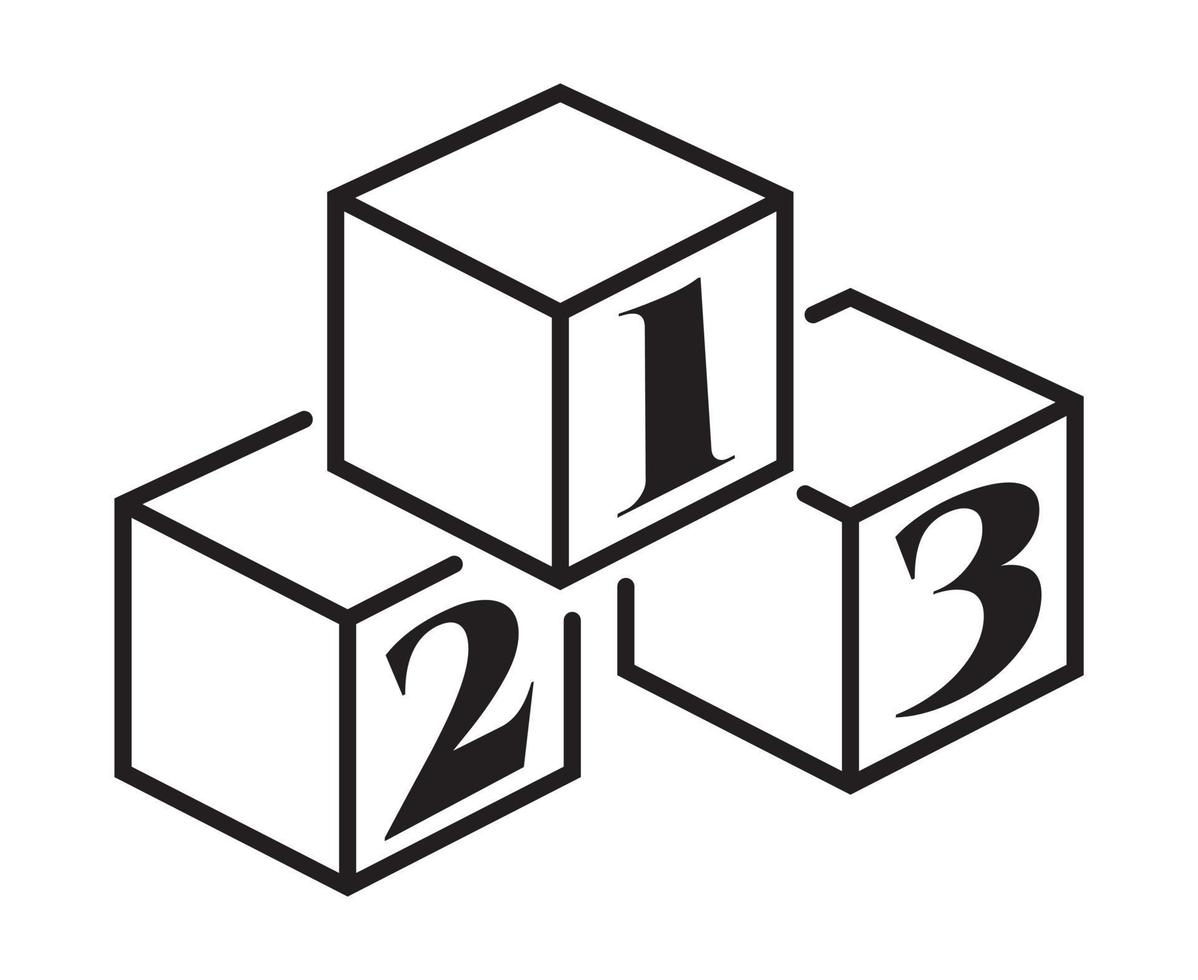 Cube 123 number blocks line art icon for apps and websites vector