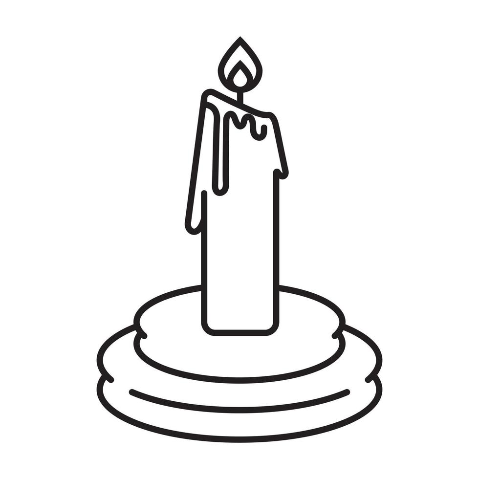 Candle lit on candleholder line art vector icon