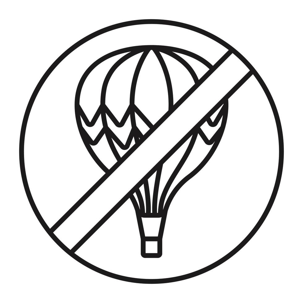 icono de arte de línea un signo de prohibición de vuelo en globo aerostático para aplicaciones o sitios web vector