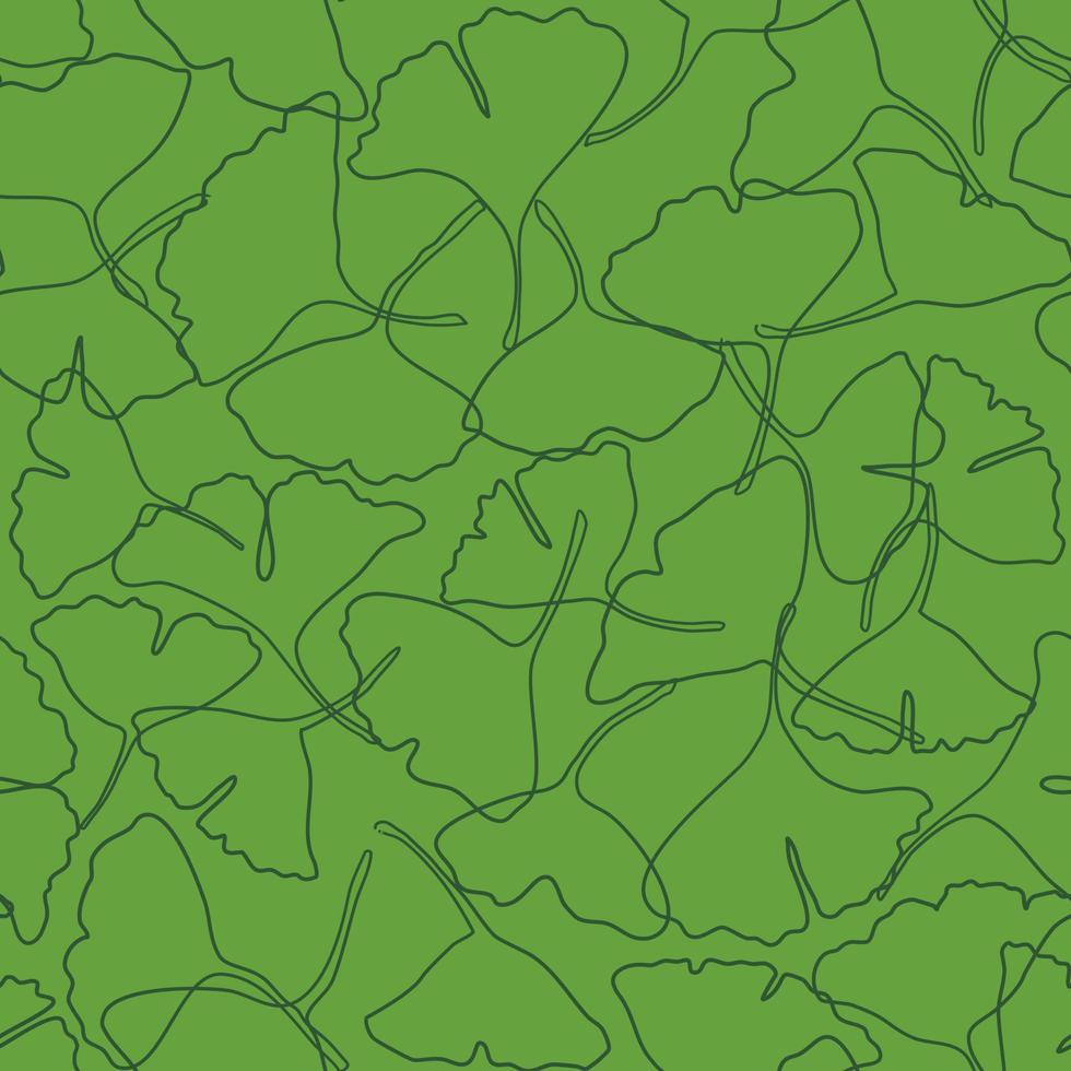 Vector seamless pattern with green ginkgo leaves fallen, abstract autumn leaf drawing on dark green background for fashion clothing fabric textiles printing, wallpaper and paper wrapping