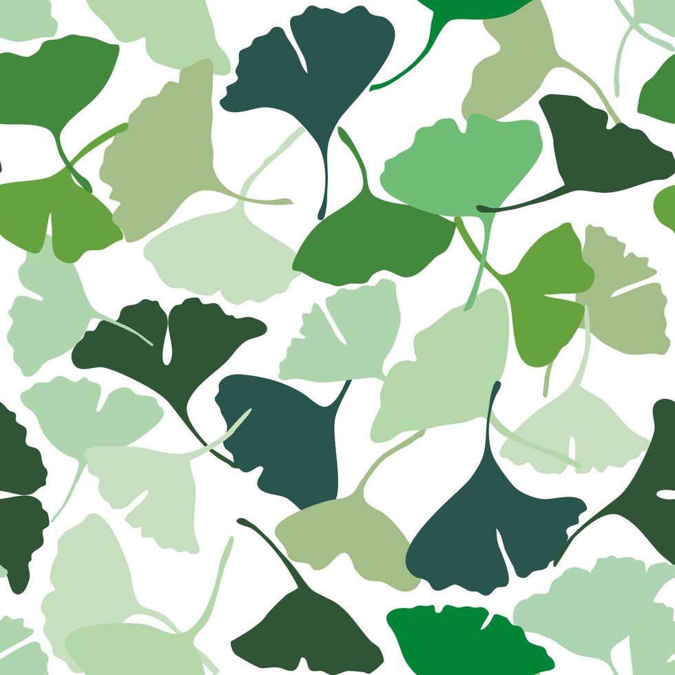 Vector seamless pattern with green ginkgo leaves fallen, abstract autumn leaf drawing on white for fashion clothing fabric textiles printing, wallpaper and paper wrapping