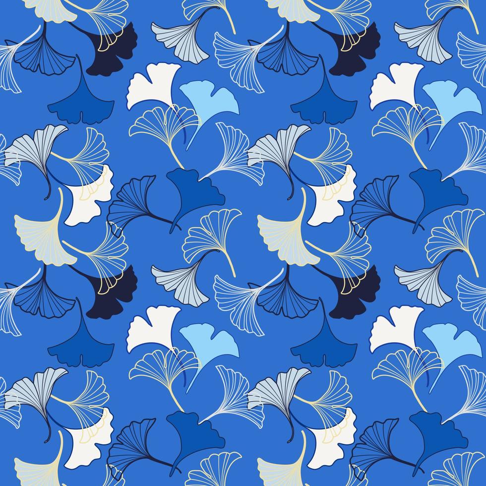 Vector seamless pattern with Blue and white ginkgo leaves falling, illustration abstract autumn leaf drawing on blue background for fashion fabric textiles printing, wallpaper and paper wrapping