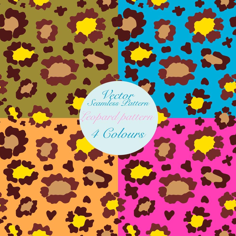 Colorful camouflage Leopard skin vector seamless pattern, set of abstract animal illustration drawing on green blue pink beige background for fashion textiles printing, wallpaper and wrapping