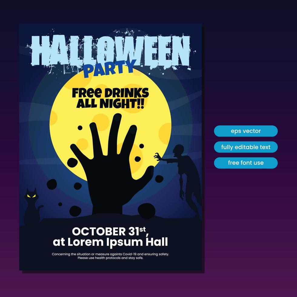 Halloween party poster template with raised hand illustration vector