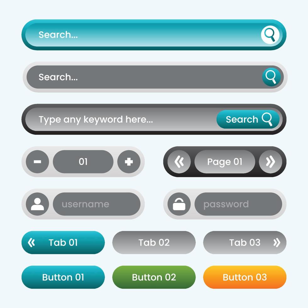 Gradient ui kit button search and forms vector