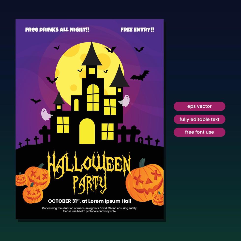 Halloween party poster template with castle illustration vector