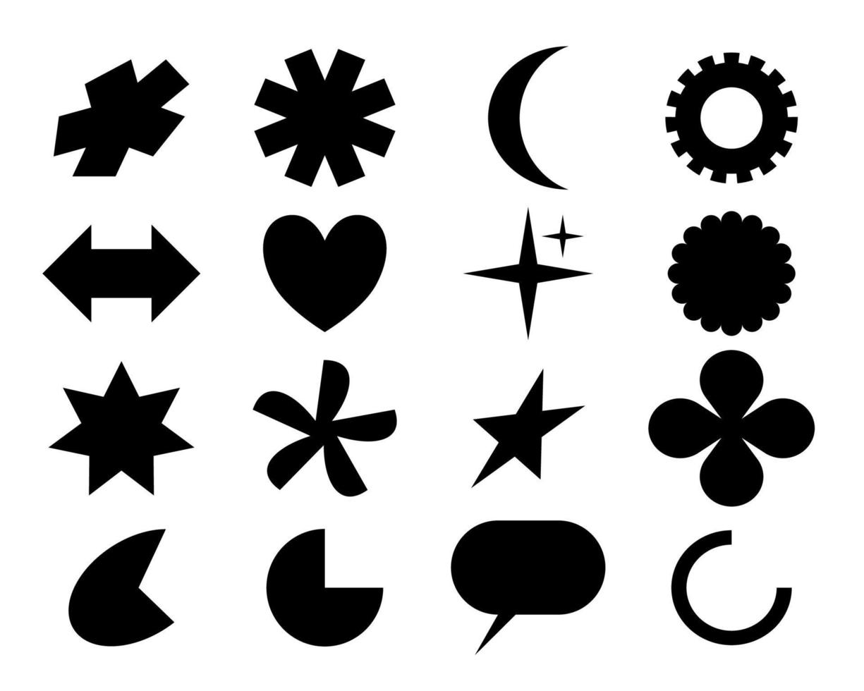 brutalismo abstracto formas geométricas y figuras y símbolos básicos. y2k formas retro futuristas de moda. iconos minimalistas modernos. ilustración gráfica de vector negro