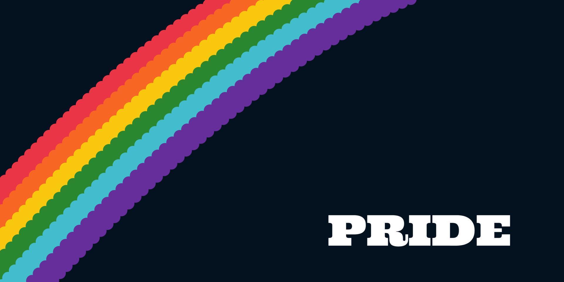 Pride rainbow flag LGBT banner. Pride month text on black background. LGBTQ concept. Copy space. Color flat vector illustration