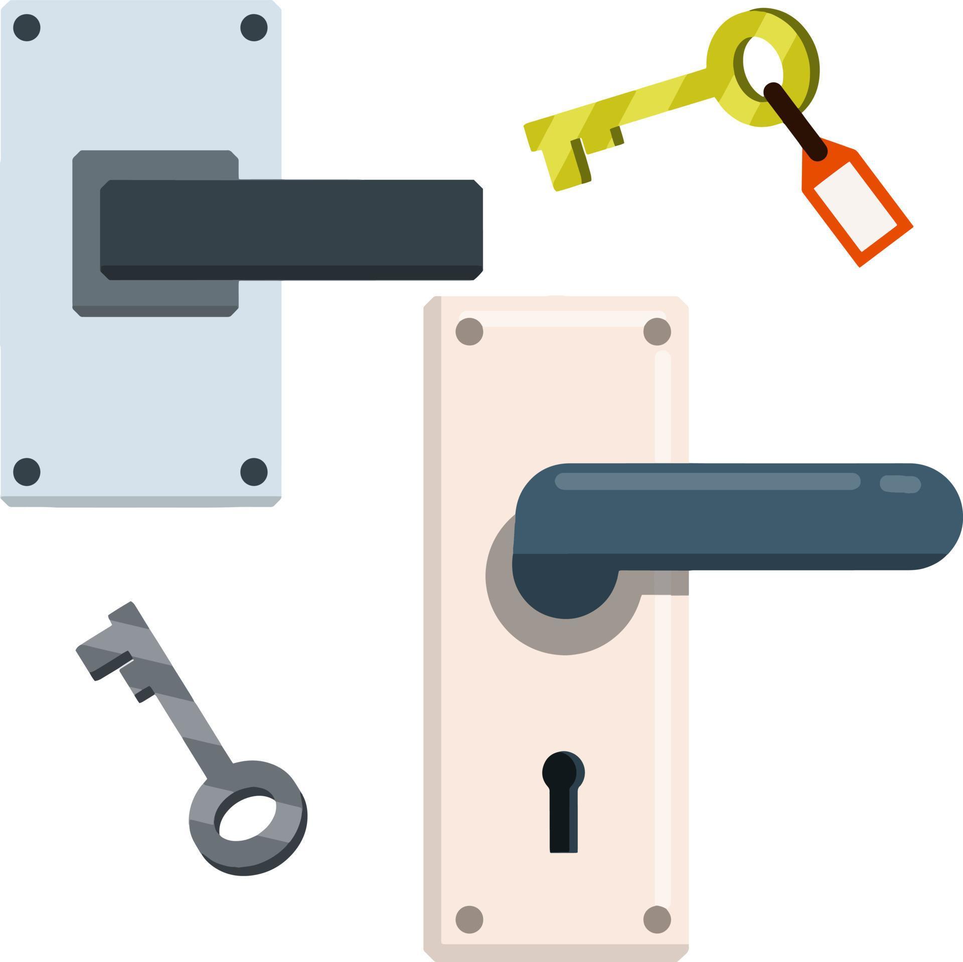 Door handle. Lock and keyhole with a key. Opening and closing. The
