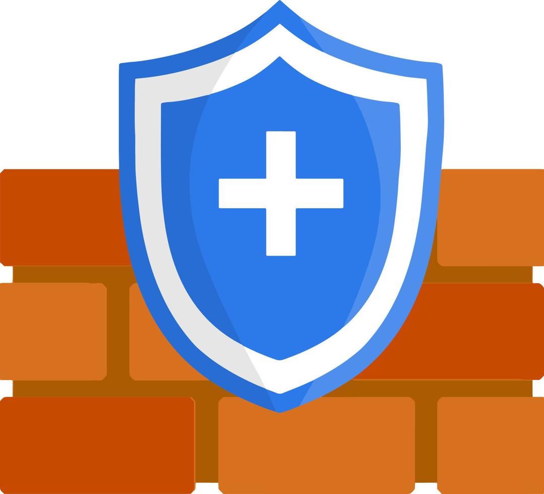 pared de ladrillo y protección de escudo azul. Bloque rojo y seguridad. símbolo de defensa y antivirus. ícono médico para la aplicación. tratamiento y prevención. ilustración plana vector