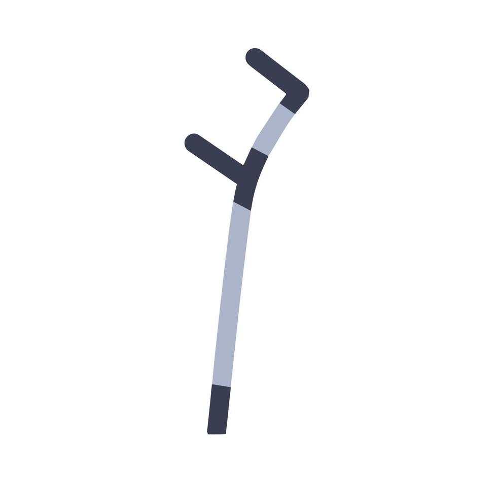 Metal crutch. Disabled person stick. Rehabilitation after injury. Problems with walking. Flat design vector