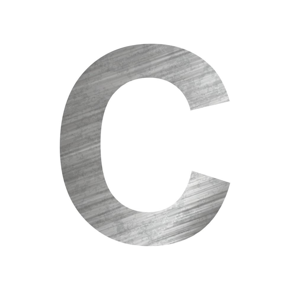 Texture of silver rusty metal, letter C of the English alphabet on a