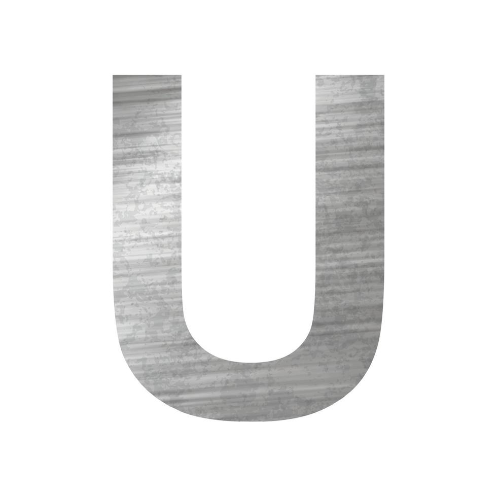 Texture of silver rusty metal, letter U of the English alphabet on a white background - Vector