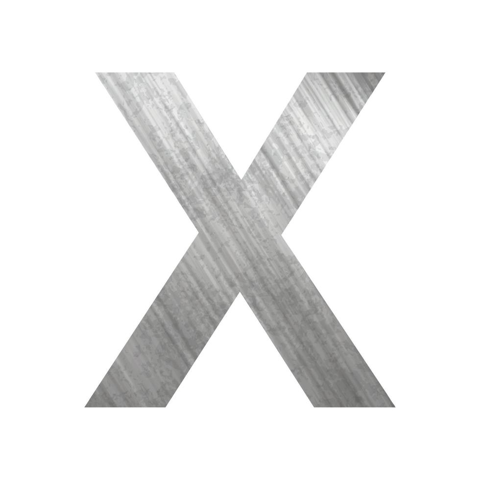 Texture of silver rusty metal, letter X of the English alphabet on a white background - Vector