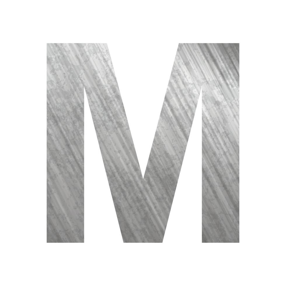 Texture of silver rusty metal, letter M of the English alphabet on a white background - Vector