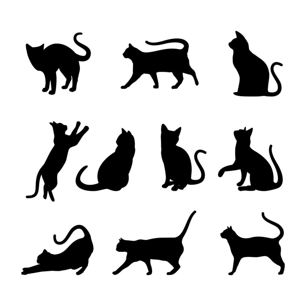 silueta negra de gato para ilustración o icono de logotipo vector