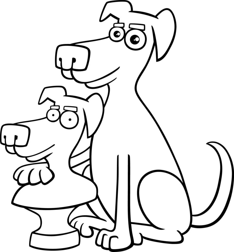 cartoon dog animal character with his bust coloring page vector