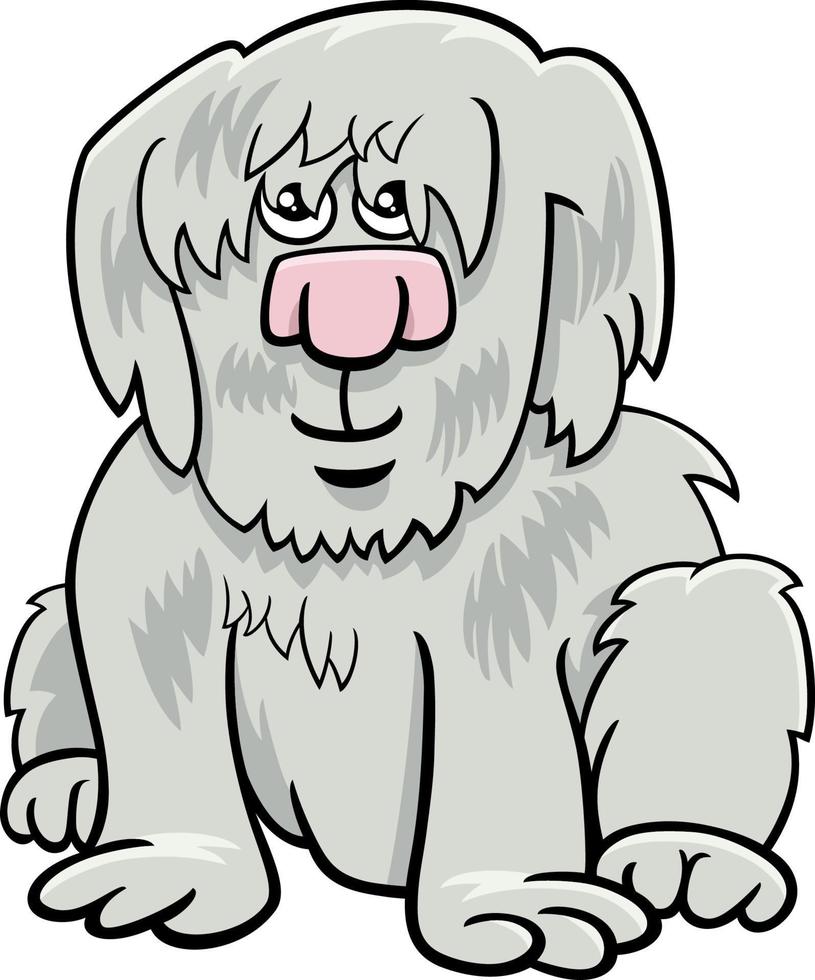 personaje animal cómico de perro peludo gris de dibujos animados vector