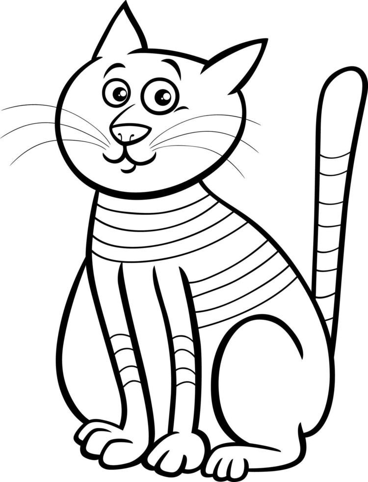 cartoon tabby cat animal character coloring page vector