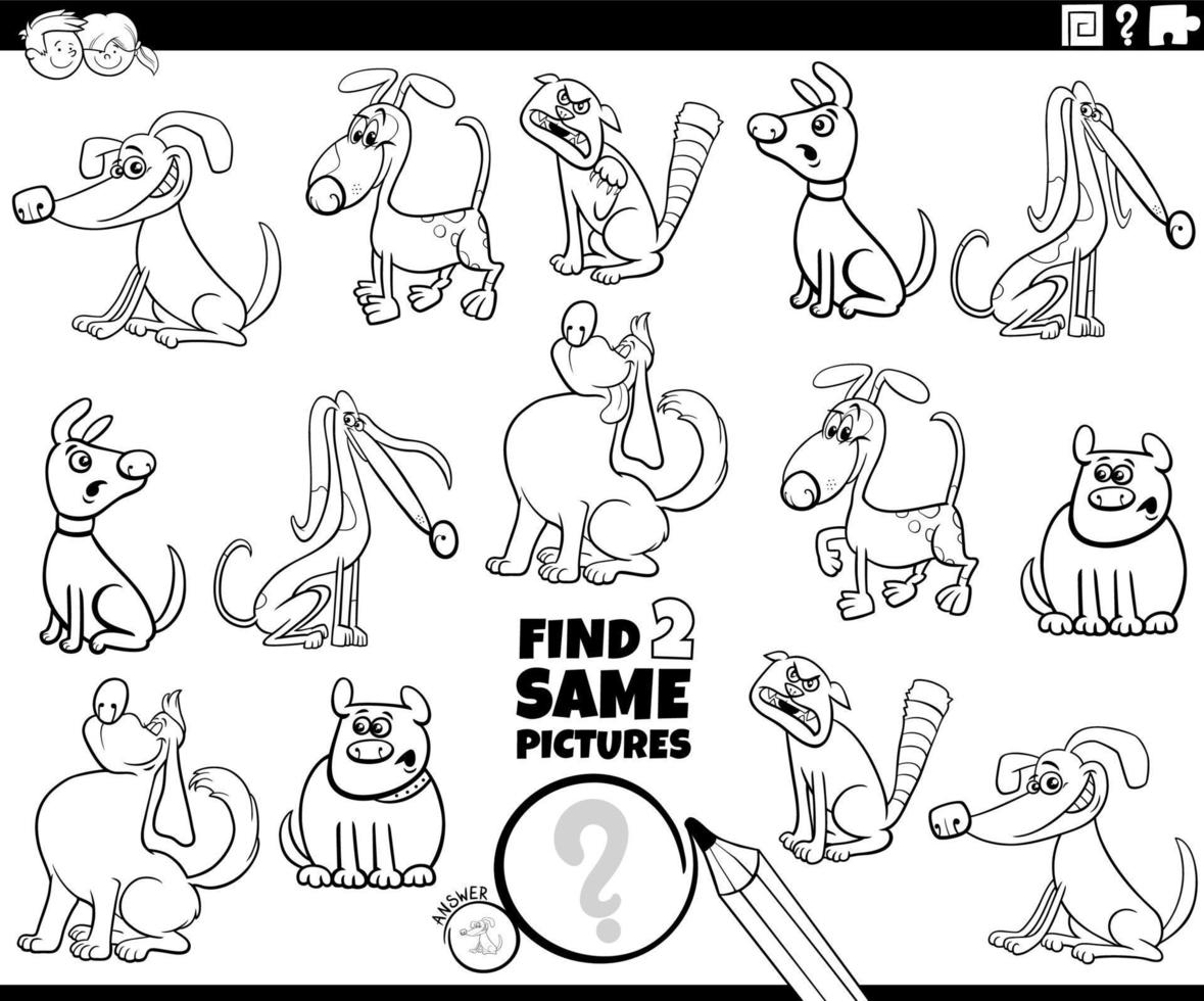 find two same cartoon dogs game coloring page vector