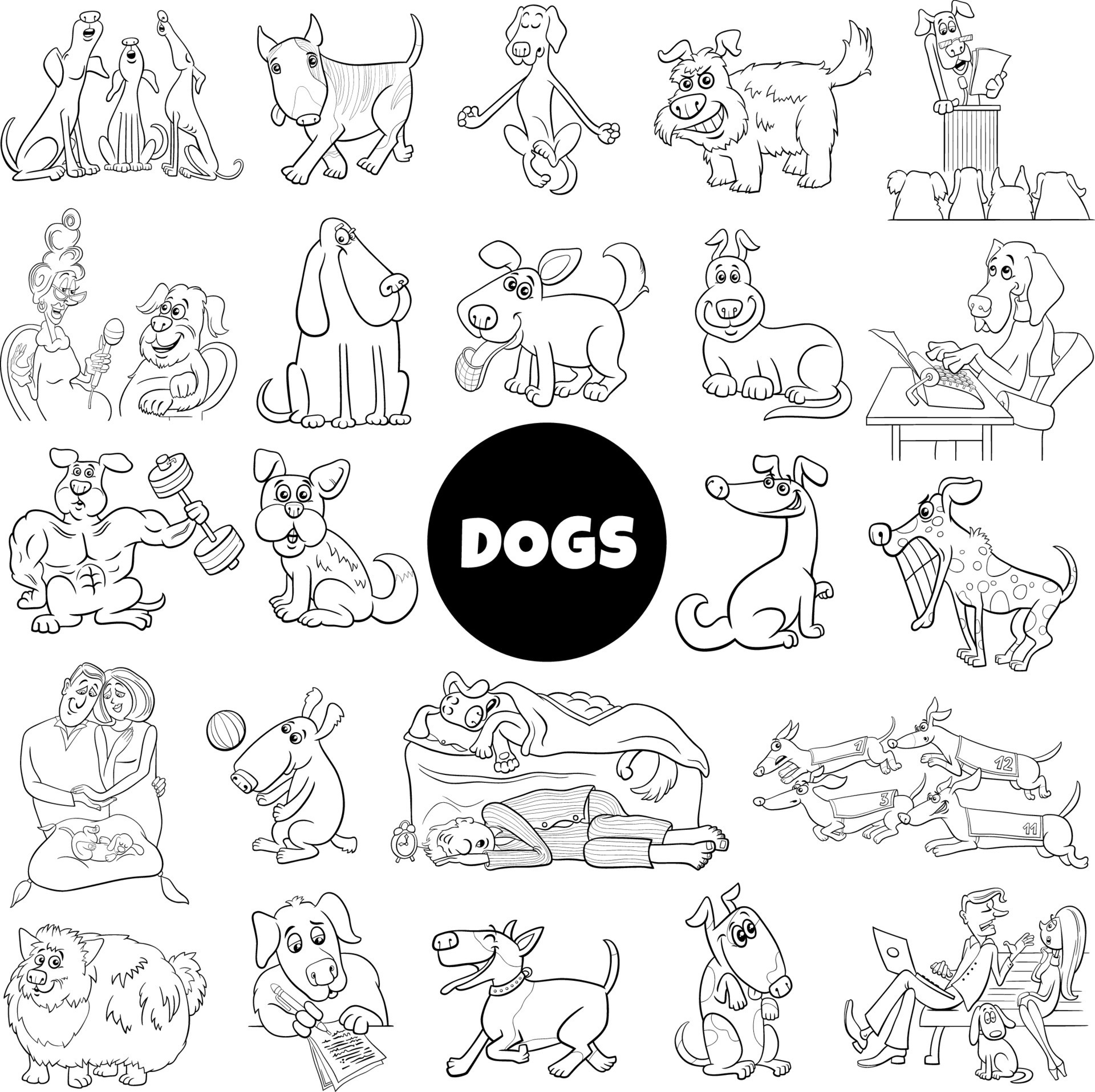 black and white cartoon dogs comic characters big set 13570152 Vector