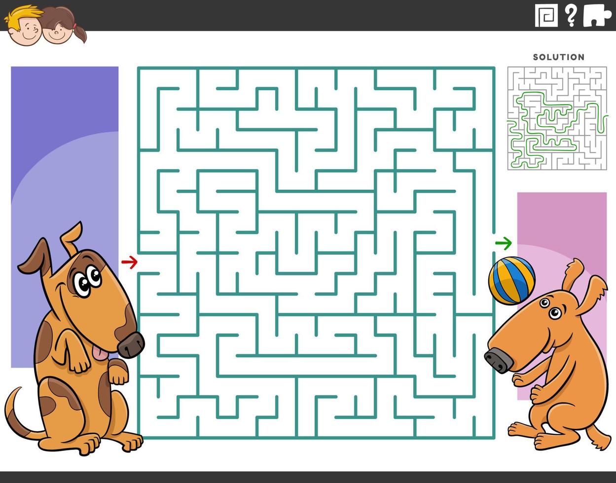 maze game with two cartoon playful dogs vector