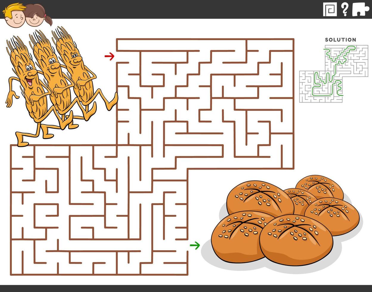 juego de laberinto con orejas de dibujos animados de grano y pan vector