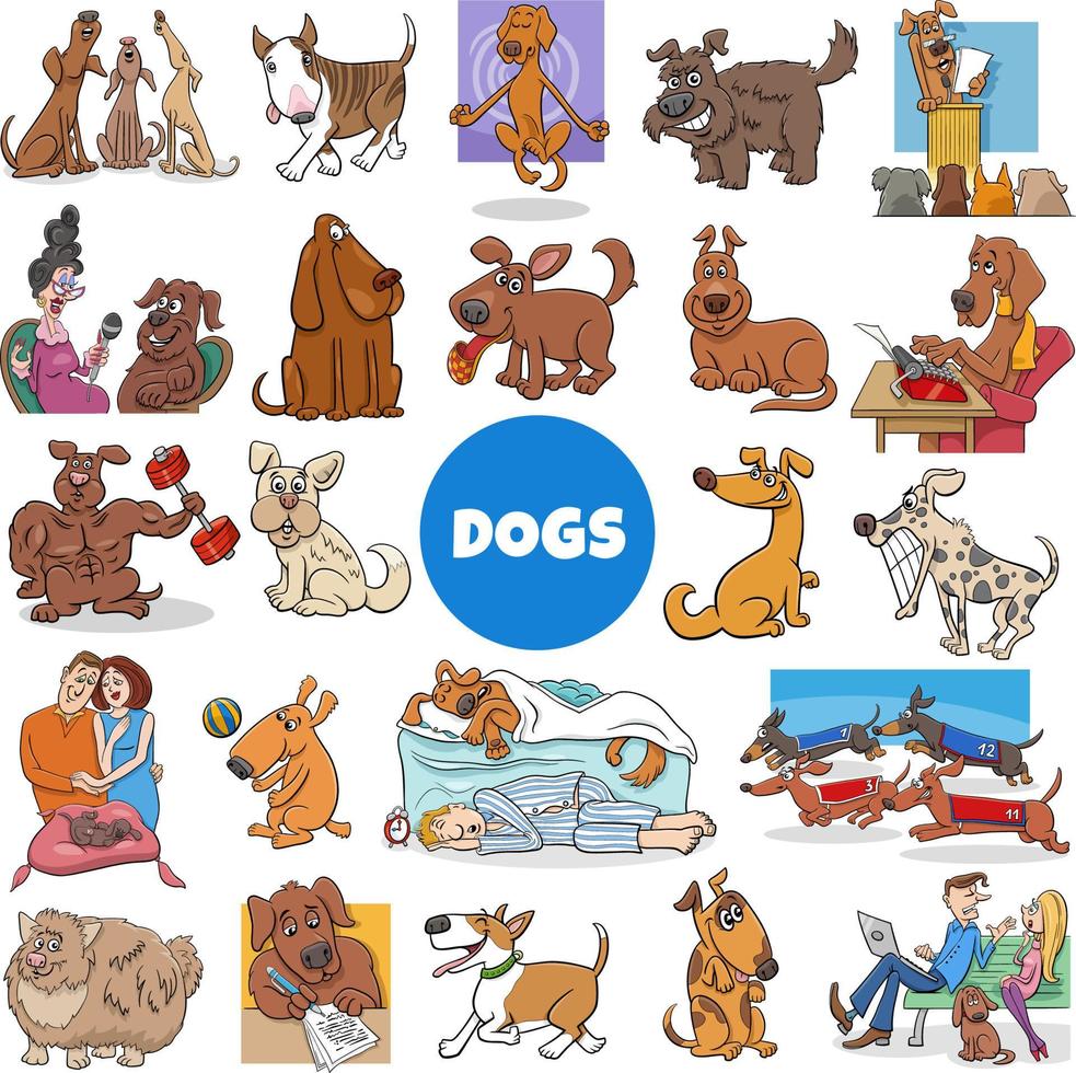 dibujos animados perros y cachorros personajes cómicos gran conjunto vector
