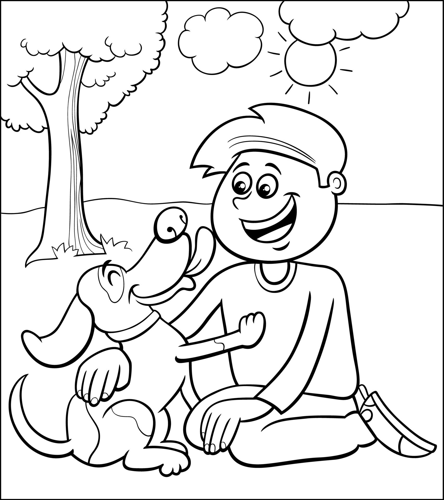 personaje de niño de dibujos animados con su lindo perro página para