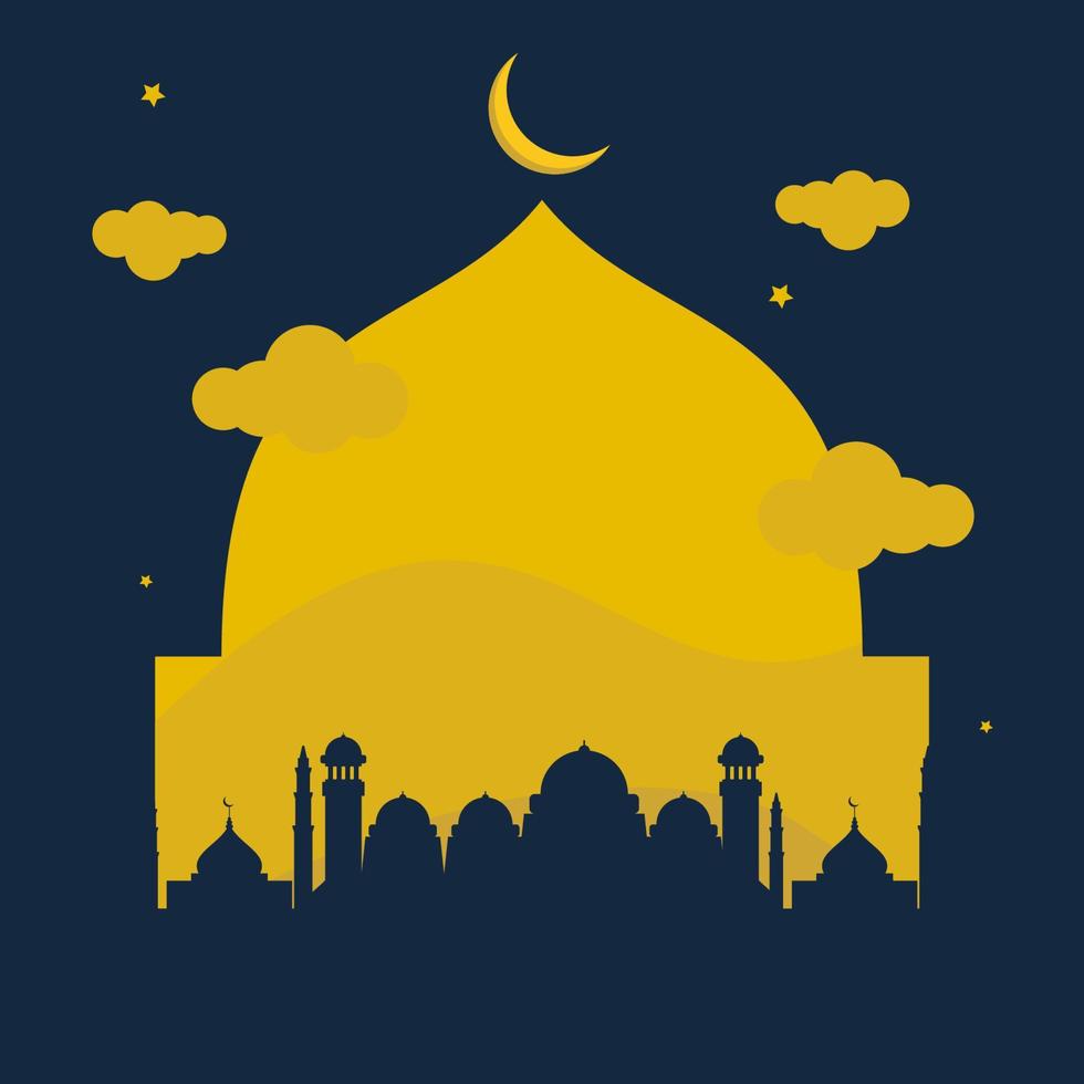 Editable Vector of Framed Mosque Silhouette with Cloudy Night Sky Scene Illustration in Flat Style for Artwork Elements of Muharram Hijri New Year or Islamic Holy Festival Design Concept