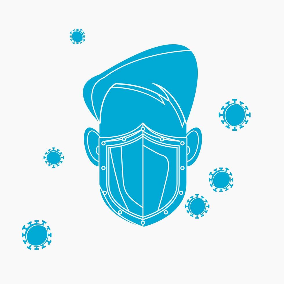 Editable Isolated Vector Illustration of a Male Character Using Mask as Shield from Viruses in Flat Monochrome Style for Artwork Element of Healthcare and Medical Related Design