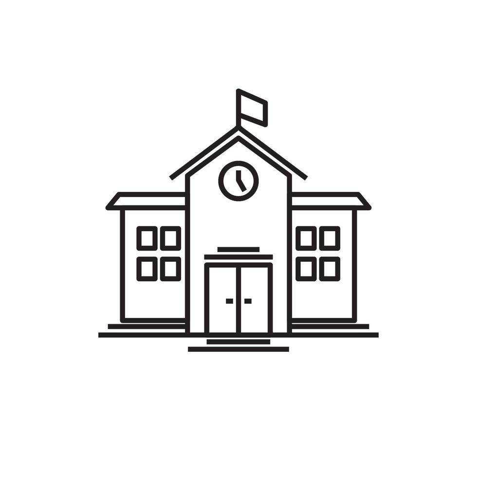 vector illustration of flat black line school building