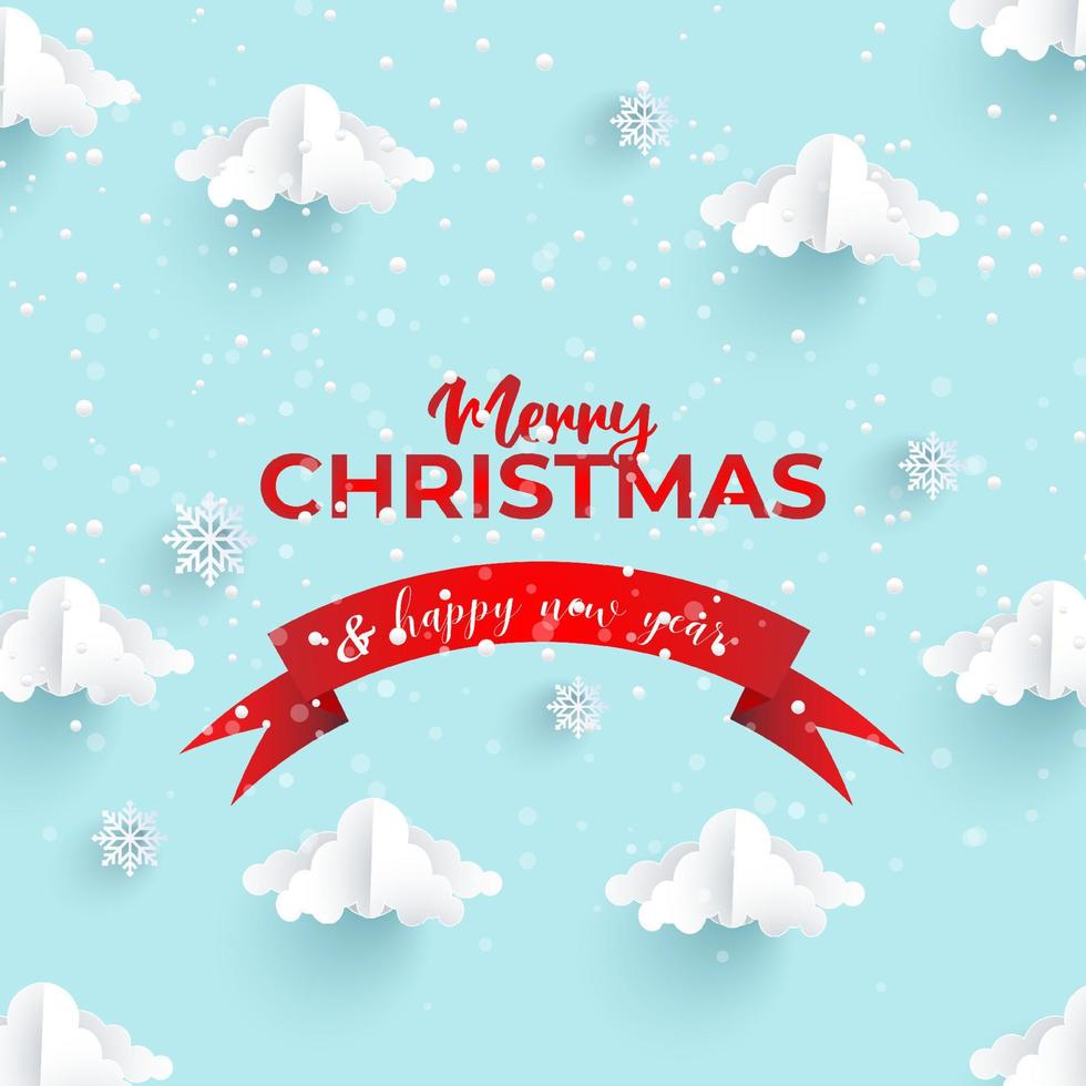 clouds and snow with paper cut design. Christmas holiday banner vector