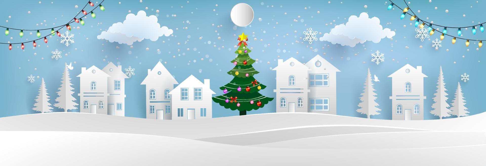 banner background for christmas and new year with house and decoration vector