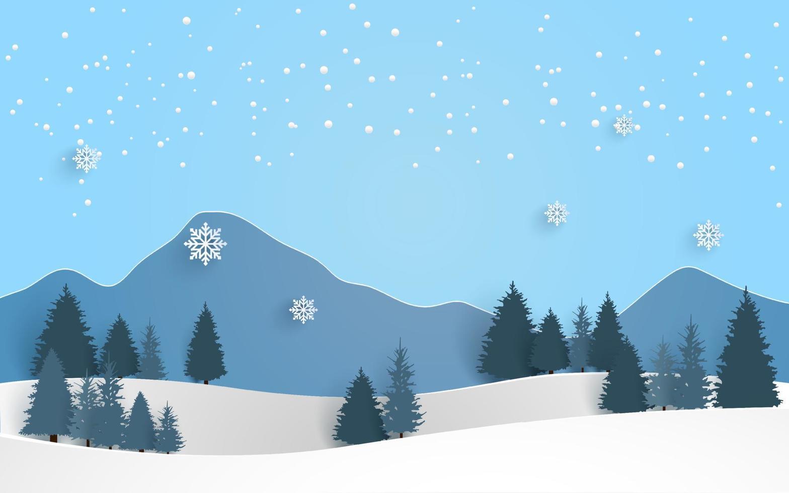 pine forest and mountains in winter vector