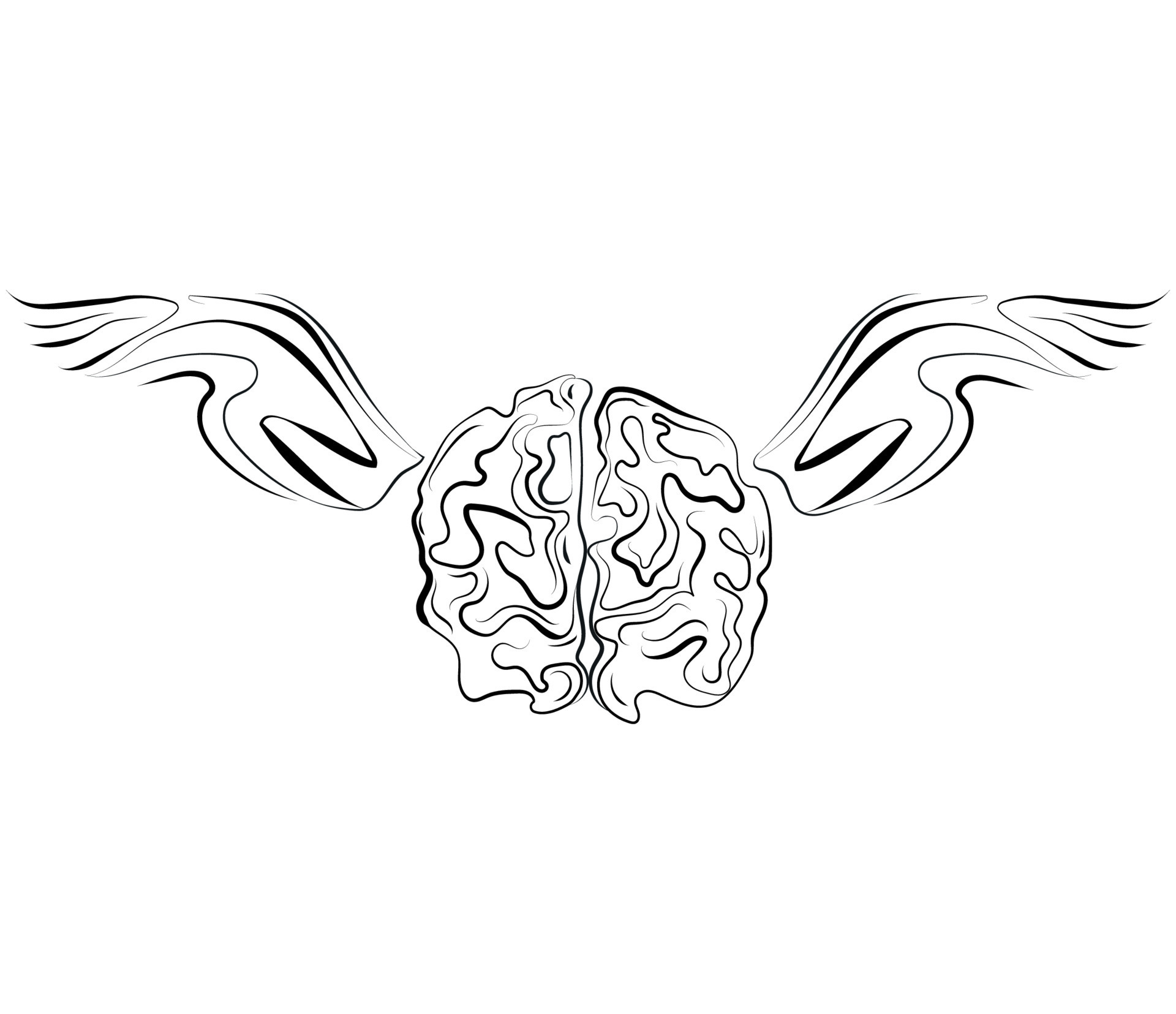 Flying brain with wings line drawing, vector logo, icon, design template. Free print design,hand drawing.Imagination,brain and wings. sketch ink. 13570729 Vector Art at