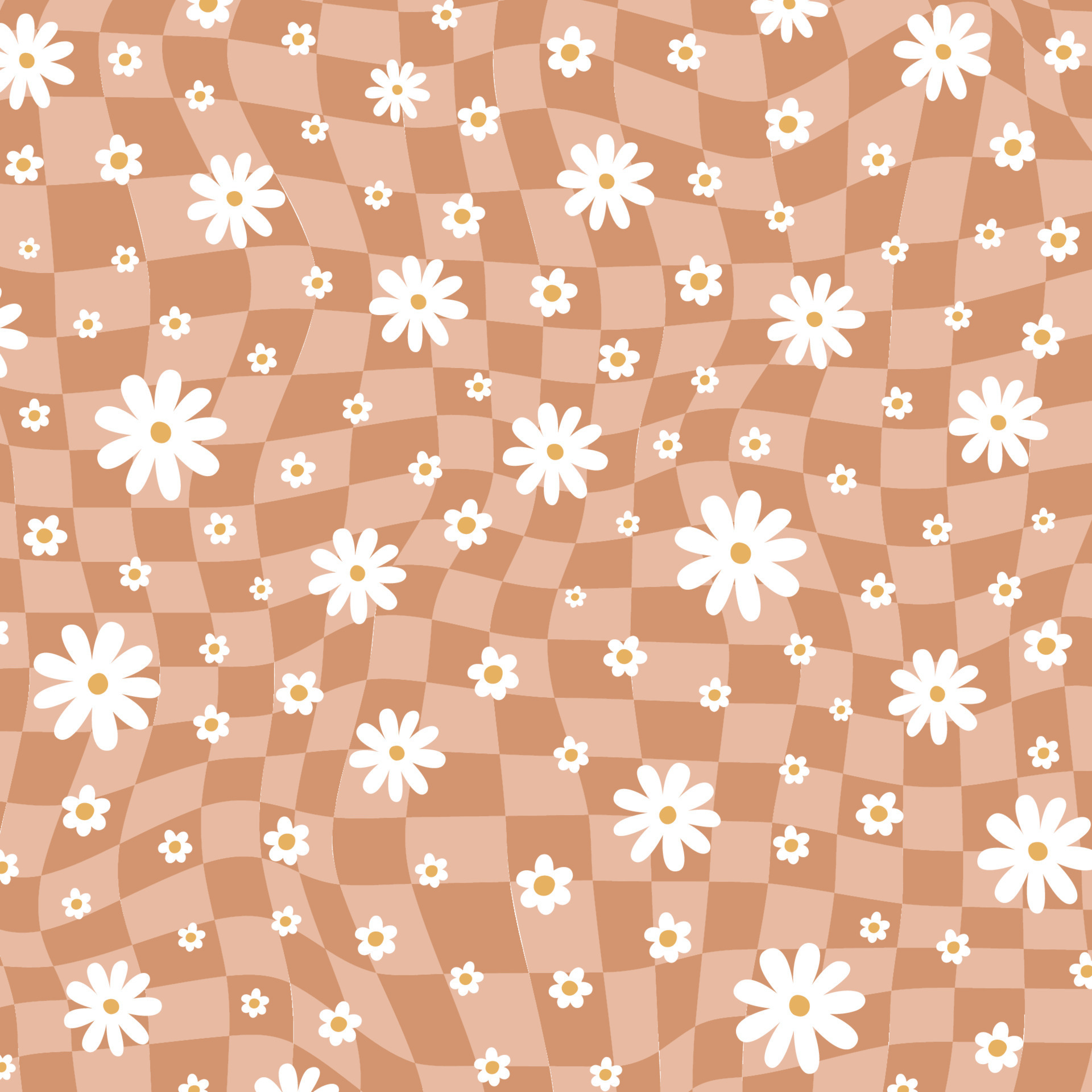 Groovy retro floral background. Retro checkered background. Retro 70s  checkered wallpaper. Daisy flowers. Pastel beige hippie aesthetic print.  Vector illustration. Vintage wave backdrop. 13570751 Vector Art at Vecteezy
