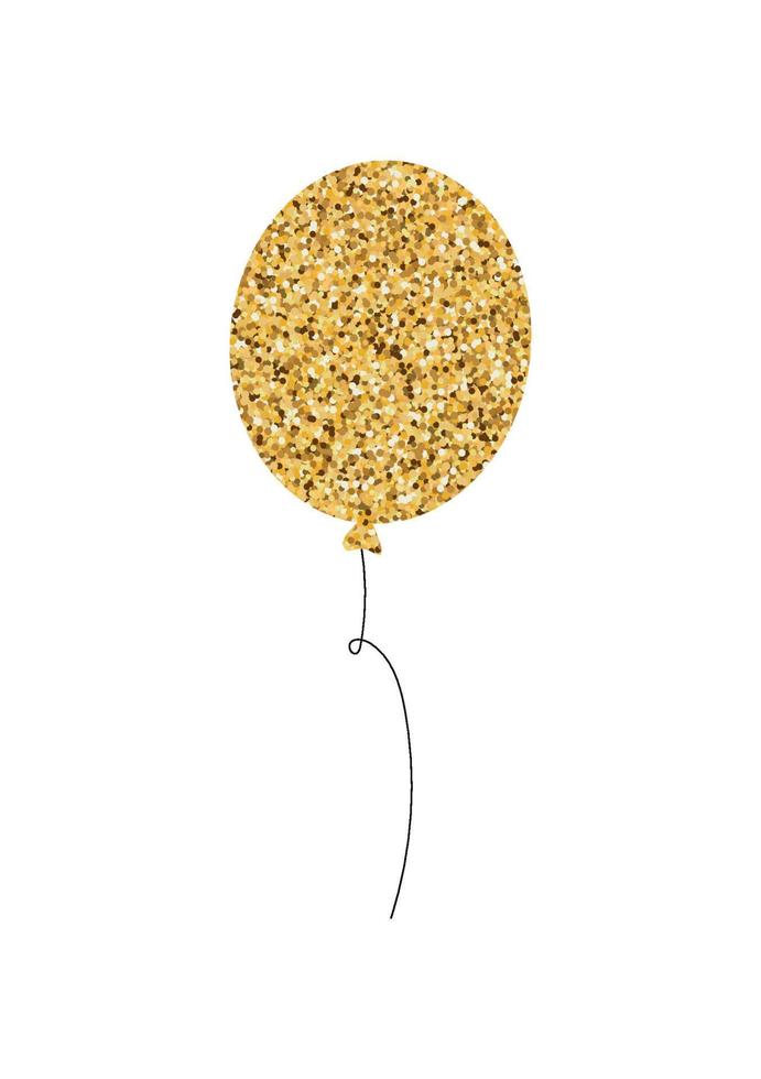 Golden glittering balloon with glitter texture isolated on white background Vector element Cute hand drawn birthday party print card poster logo icon.