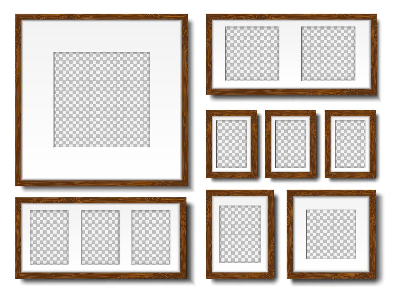 Picture on the wall. Set of empty frames with passepartout, for interior design. Mockup, Isolated on a white background. Vector. vector