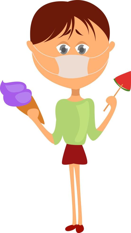 Boy in a green shirt, illustration, vector on white background