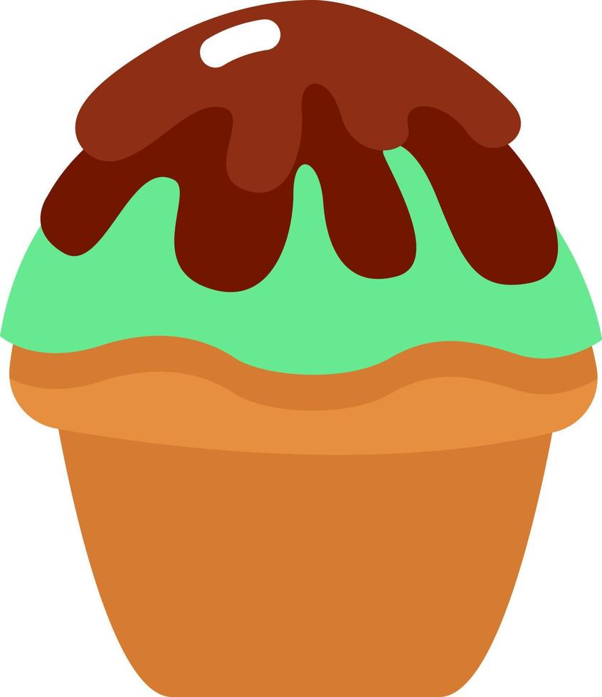 Muffin with green and red icing, illustration, vector on a white background