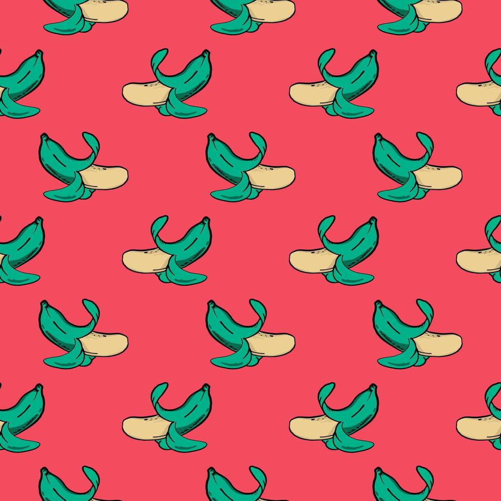 Green bananas,seamless pattern on red background. vector