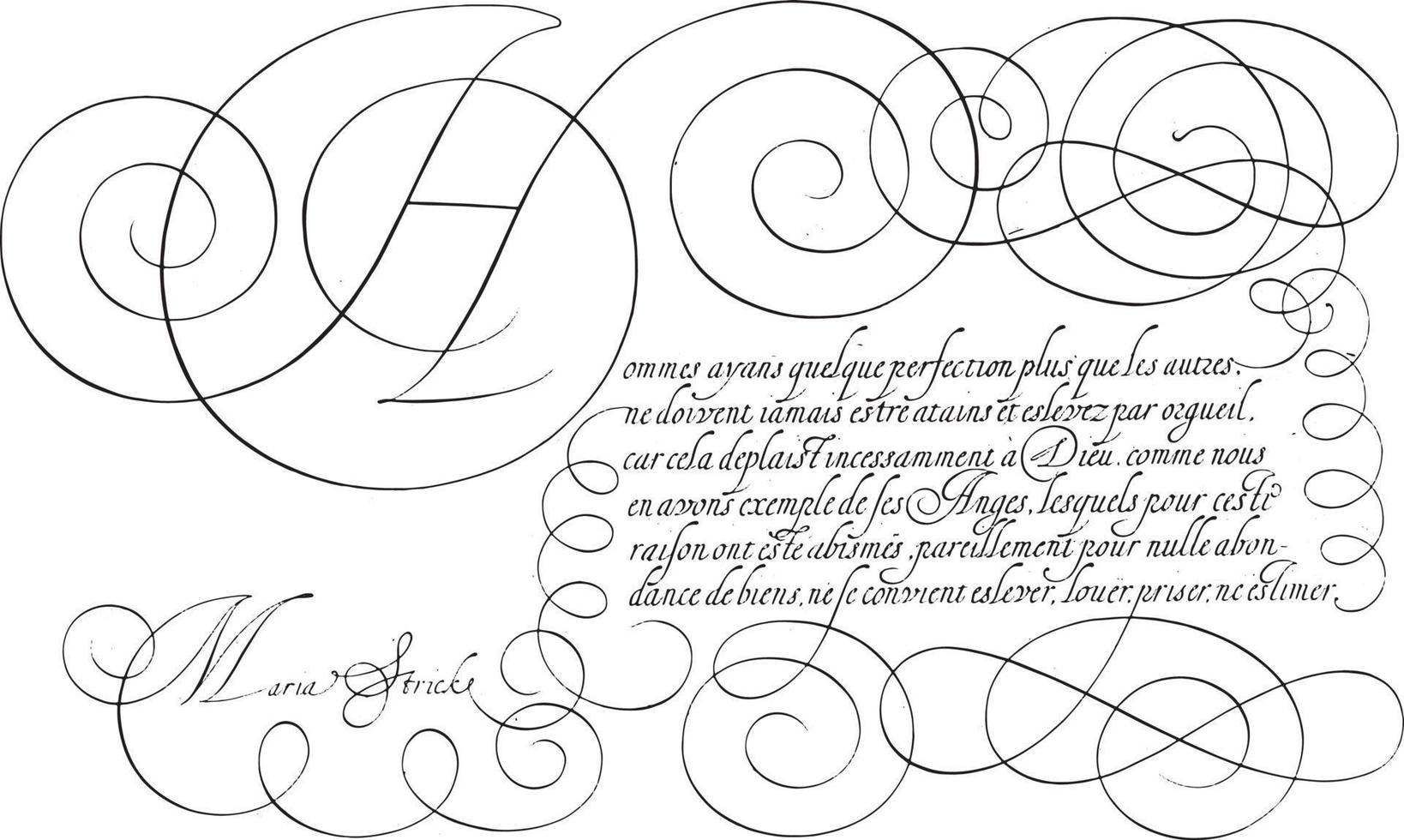 Writing example with capital H, vintage illustration. vector