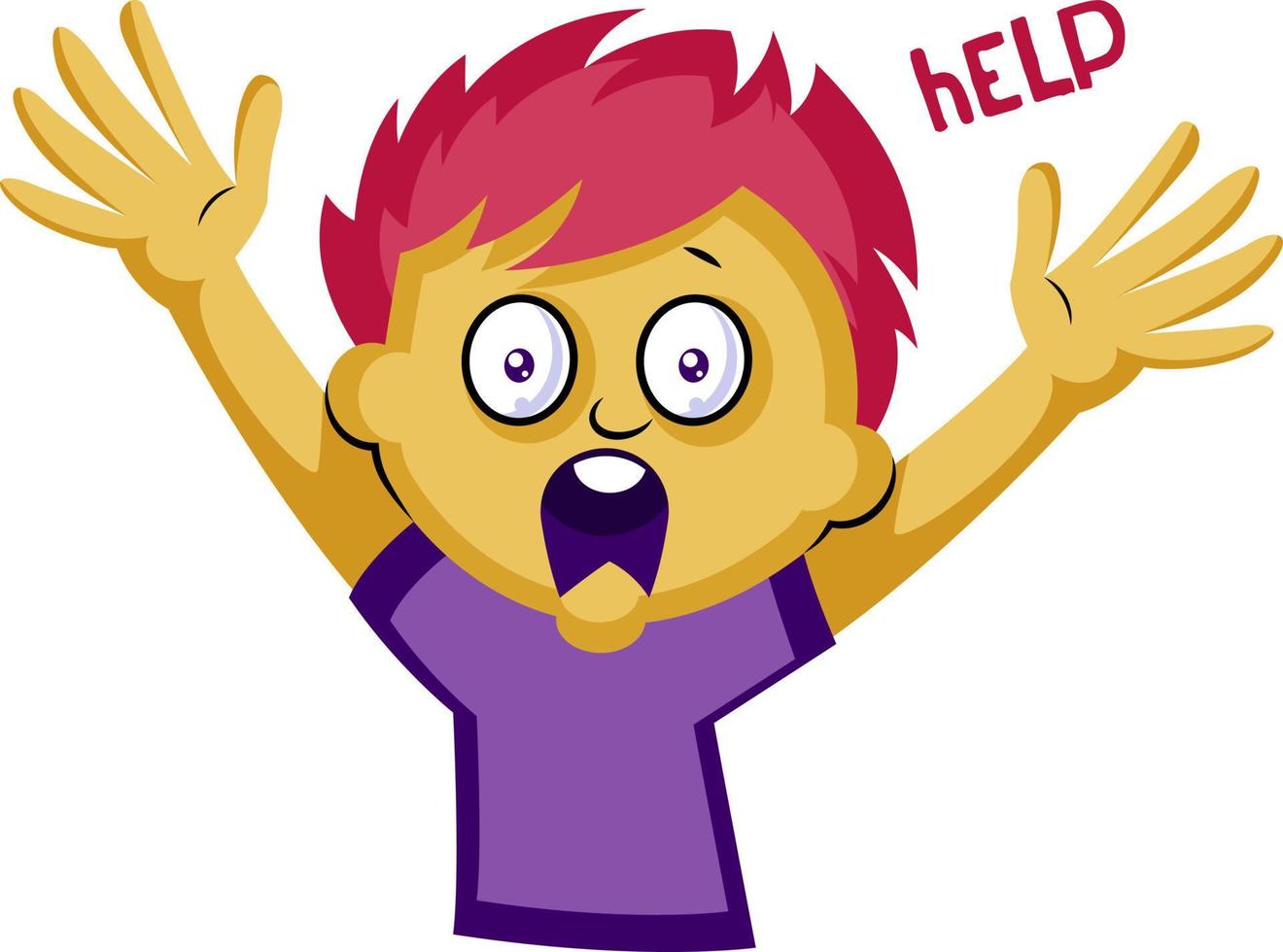 Scared boy with pink hair waving for help vector illustration on a white background