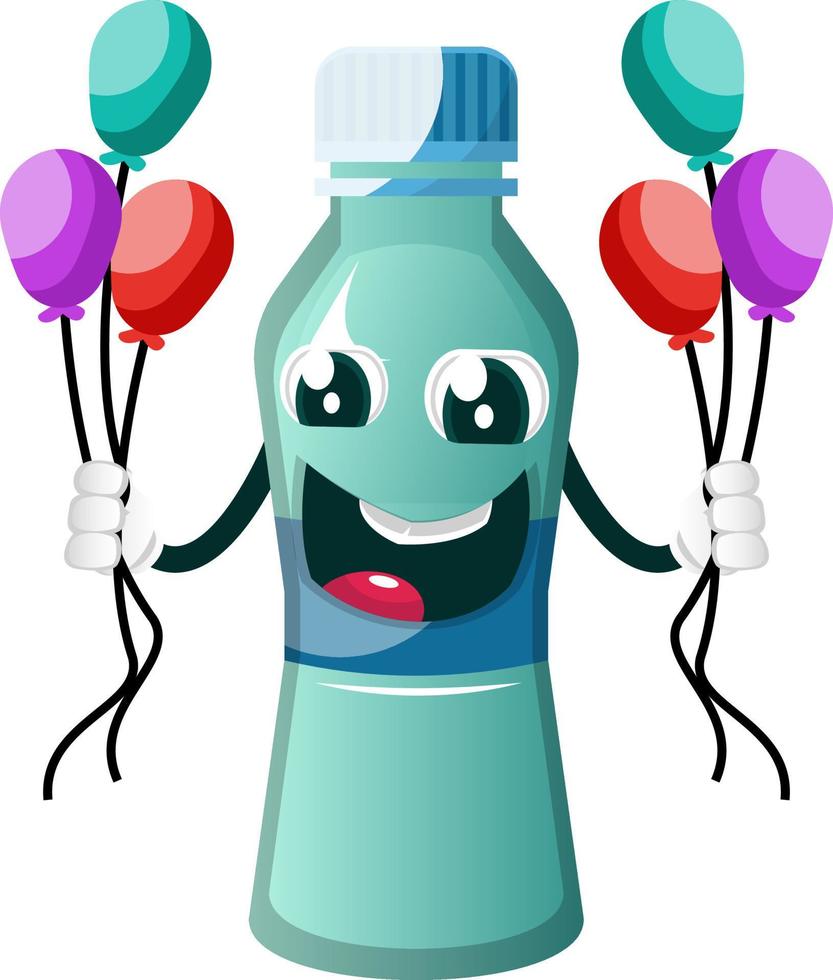 Bottle is holding balloons, illustration, vector on white background.
