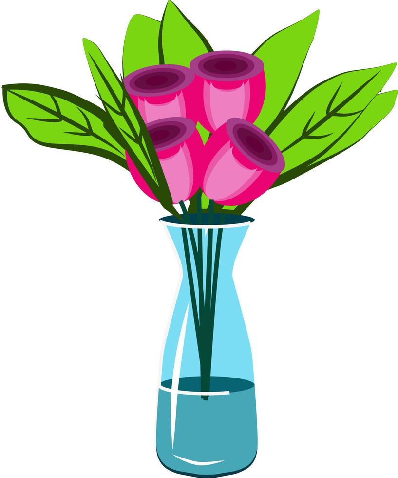 Flowers in vase, illustration, vector on white background.