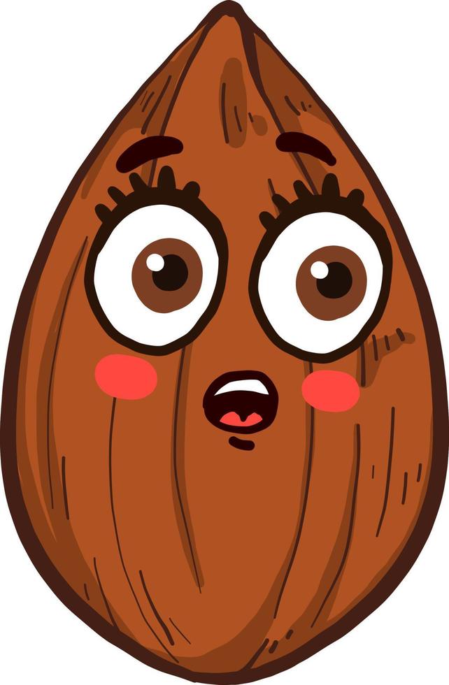 Scared almond, illustration, vector on a white background.